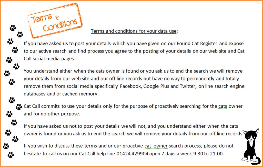 Cat Call Terms & Conditions for use of your details - Found Cat