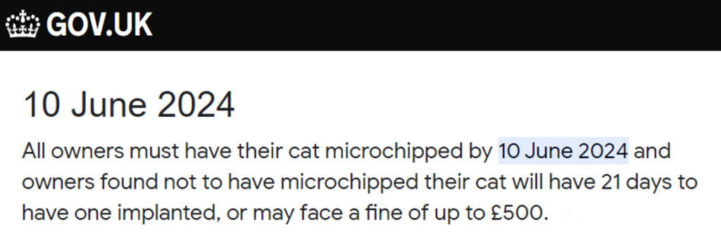 Government Animal Welfare announcement all Cats must be microchipped