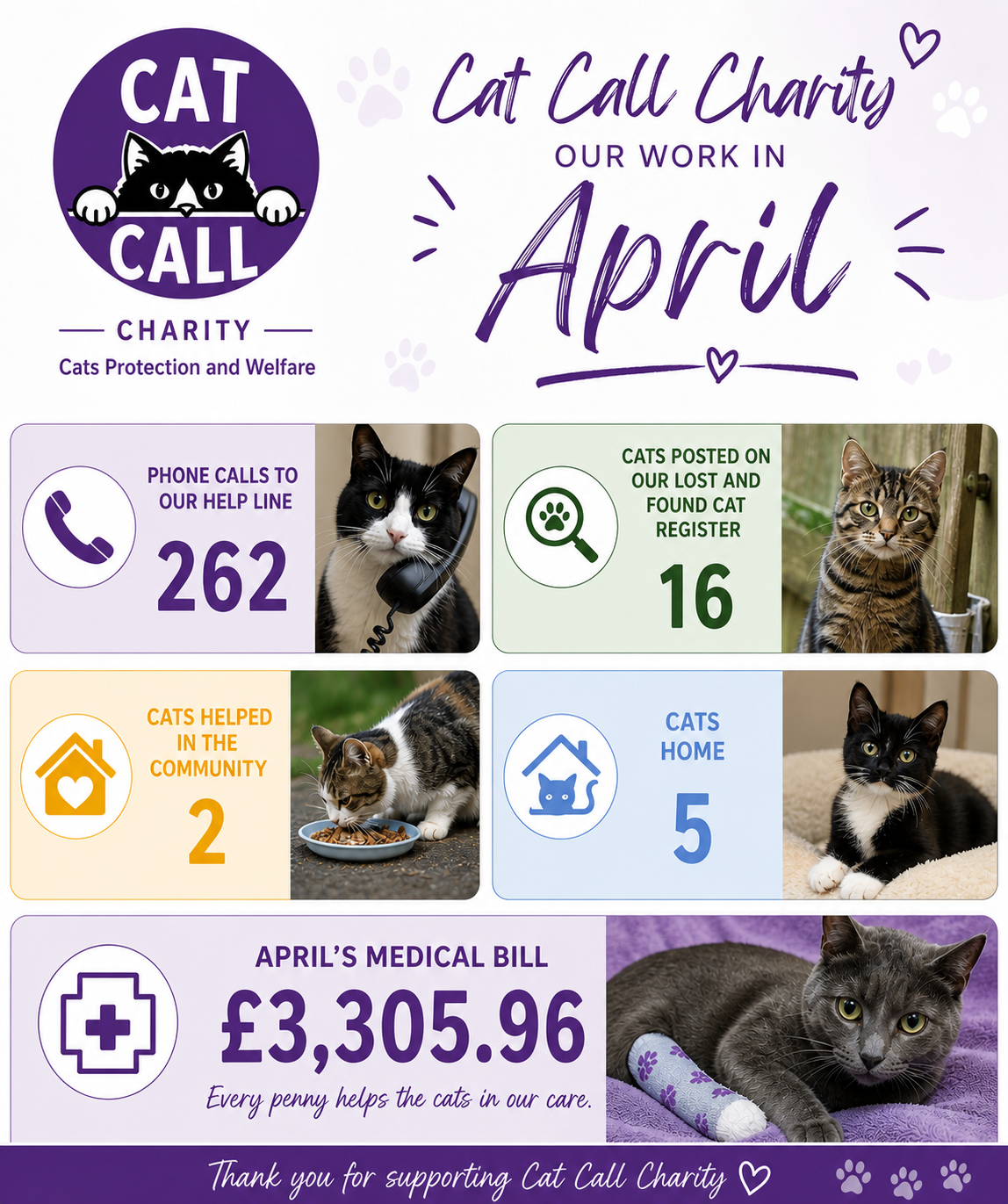 Cat Call Charities work in April